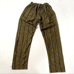Straight Leg, Waistband Pants, Black Vertical Stripes, Brown w/ green undertones